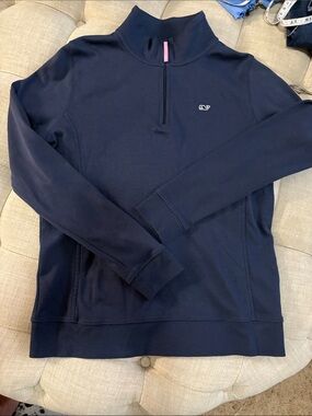 Vineyard Vines Men's Navy Half-Zip Pullover with Pink Zip Tab